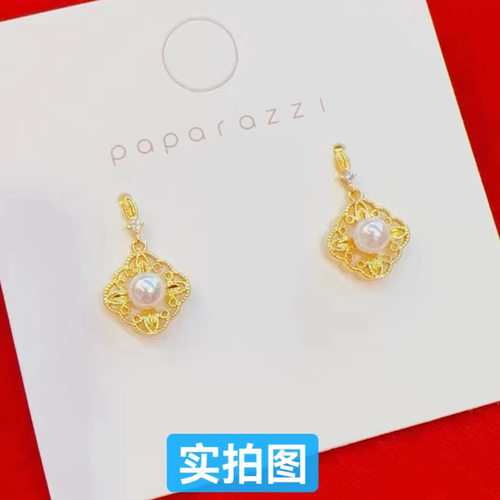 越南沙金珍珠镂空菱形耳环女款时