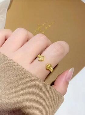 祥云如意开口戒指小众设计黄铜镀