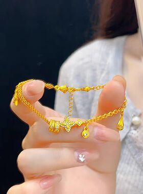 金店同款沙金古法点钻四芒星手链