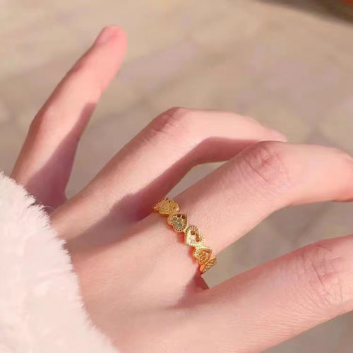 沙金闪耀爱心龙鳞戒指女款蜂巢面