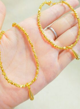 碎碎金水滴盘缠项链手链套装小红