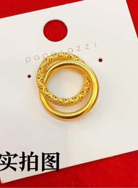 古法双环平安扣吊坠黄金色环环相