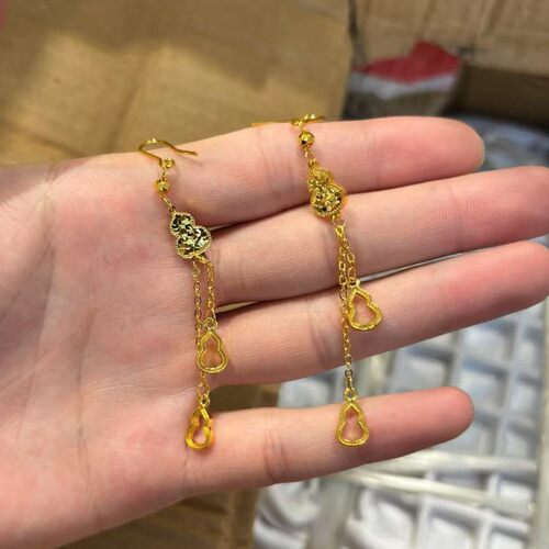 新中式长款流苏爆闪碎碎金葫芦金
