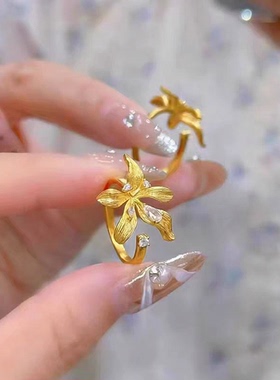 越南沙金鸢尾花项链戒指轻奢小众