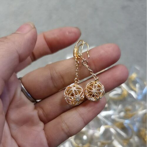黄铜镀金绣球耳环越南沙金耳钉百