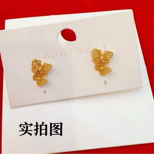 花丝镂空蝴蝶耳钉黄金色气质时尚