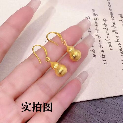 黄金色拉丝葫芦耳环女款时尚气质