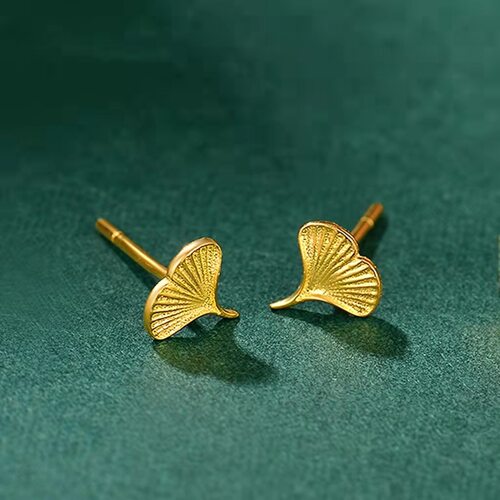 越南沙金银杏叶吊坠耳钉耳环三生