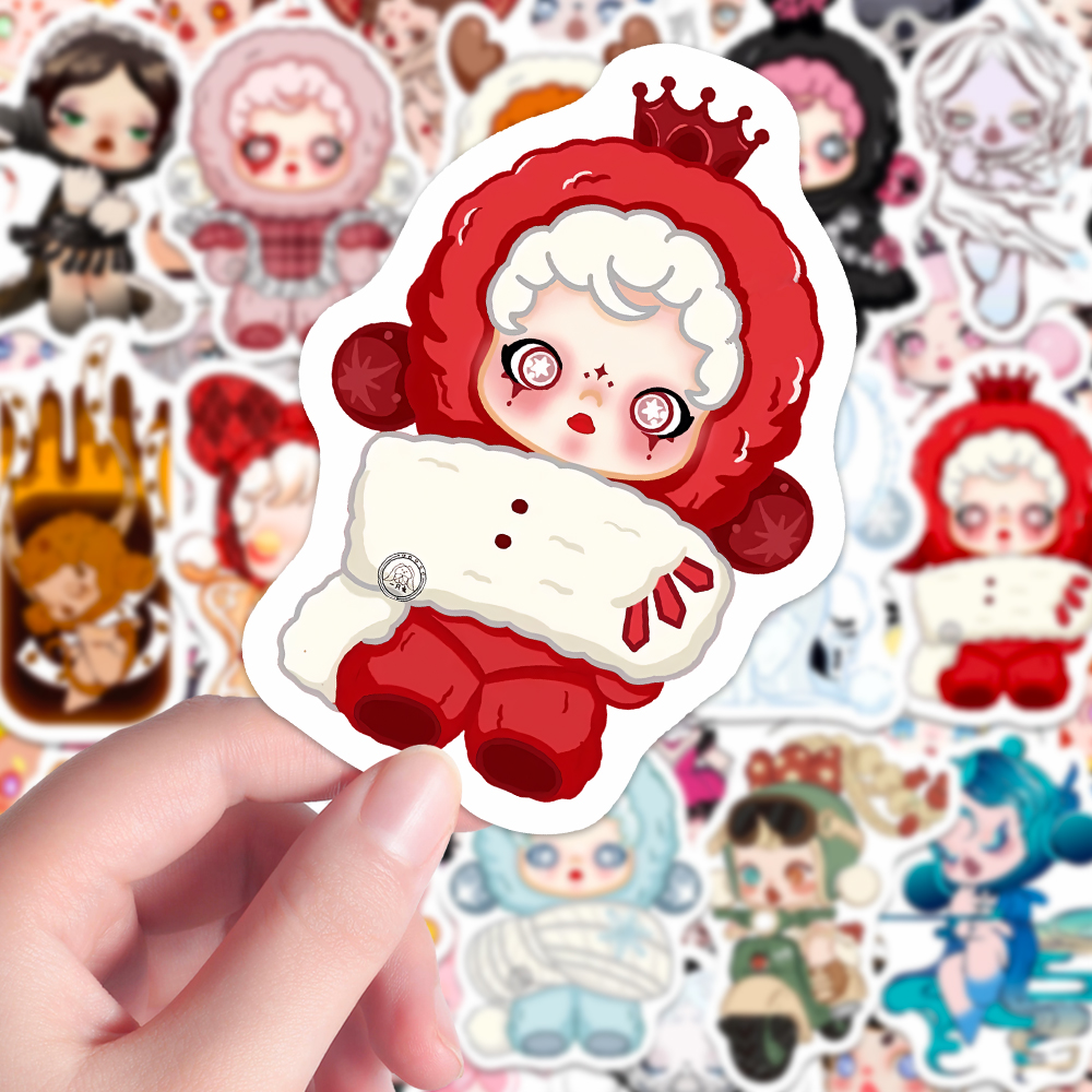 160张创意泡泡玛特Q版卡通skullpanda小野周边房间桌面装饰防水贴