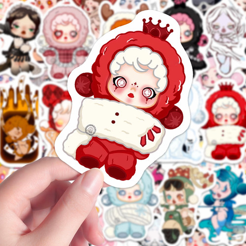 160张创意泡泡玛特Q版卡通skullpanda小野周边房间桌面装饰防水贴