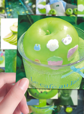 108张绿色系清新治愈高颜值ins风青苹果苹果才不是无聊的水果贴画