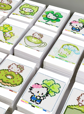 24张可爱卡通HelloKitty拼豆贴像素小清新绿色系凯蒂猫拼豆图纸贴