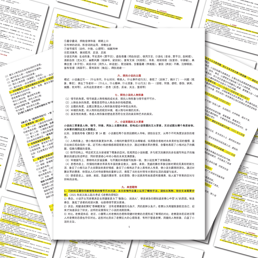 升级大张】18张高考小说答题模版小说表达技巧人物形象装饰手账贴