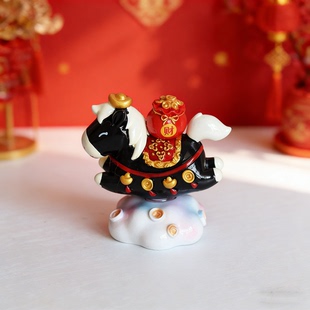 马上有钱桌面摆件马年吉祥物好运黑马有钱花柿柿如意玄关家居装饰