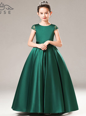 MUSE儿童晚礼服优雅公主蓬蓬裙女童墨绿色钢琴考级舞台主持表演服