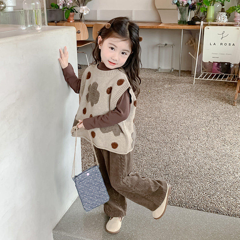 韩国Binhexx女童春季套装2025新款洋气宝宝春春款针织马甲三件套