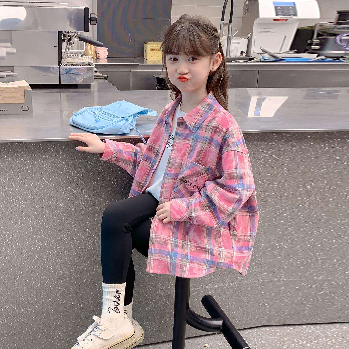 韩国女童格子衬衫2025新款洋气秋装儿童秋季长袖衬衣女孩春秋外套