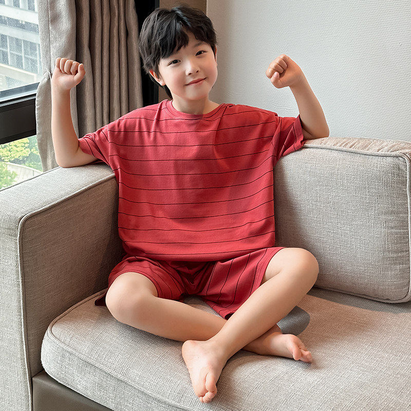 儿童睡衣男孩夏装2025新款男童短袖家居服纯棉薄款大童洋气空调服