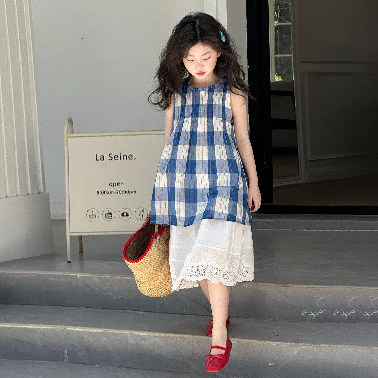 法国女童套装夏款2026新款童装小女孩夏季背心半身裙儿童两件套薄