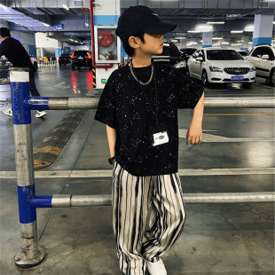 法国男童夏装洋派套装儿童2025夏季新款中大童休闲短袖长裤两件套