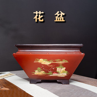 花盆大口径斗四方手工彩绘钴锭正方形老桩梅花君子兰造景