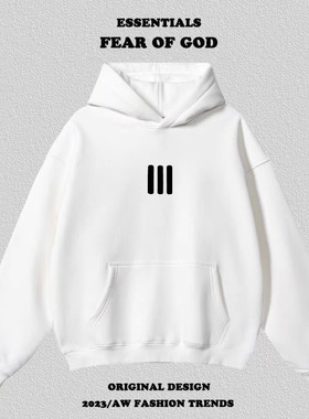 重磅FOG潮牌ESSENTIAL秋冬三杠植绒高街男女连帽套头宽松加绒卫衣