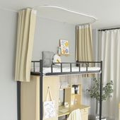 学生宿舍上铺免打孔U型L型轨道床幔透气强遮光床帘米色奶油色简约