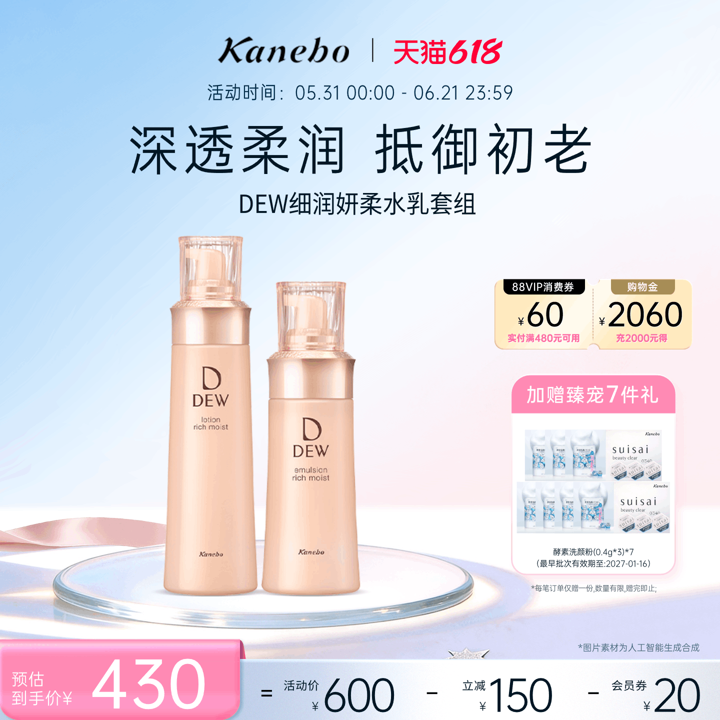 Kanebo嘉娜宝DEW朵雾细润妍柔系列保湿化妆水滋养乳液官方