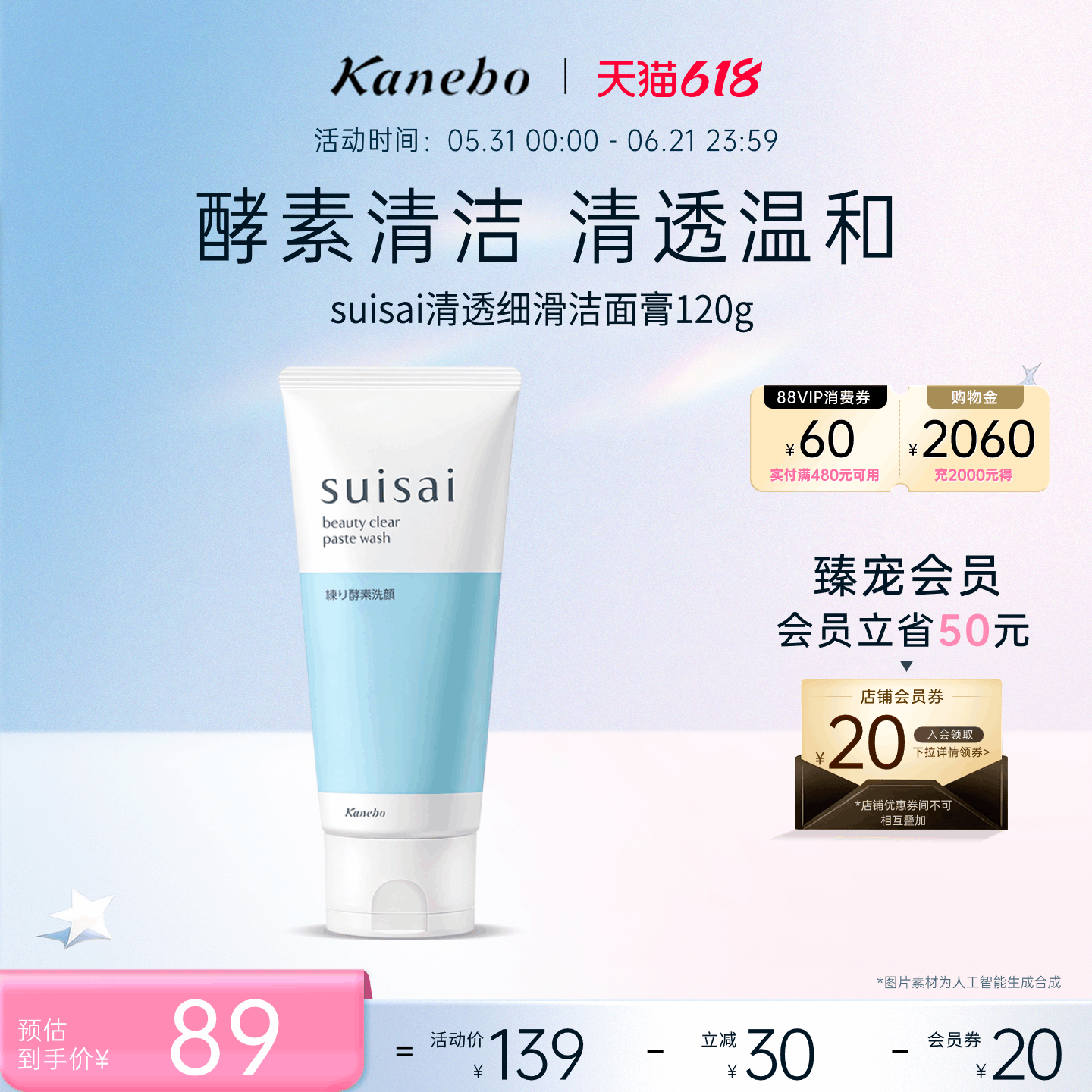 Kanebo嘉娜宝佳丽宝suisai净透亮采洗颜膏温和清洁洗面奶官方