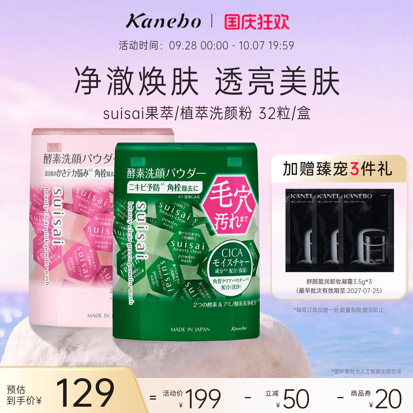 Kanebo嘉娜宝水之璨清透粉色绿色洗颜粉果萃植萃温和深层清洁