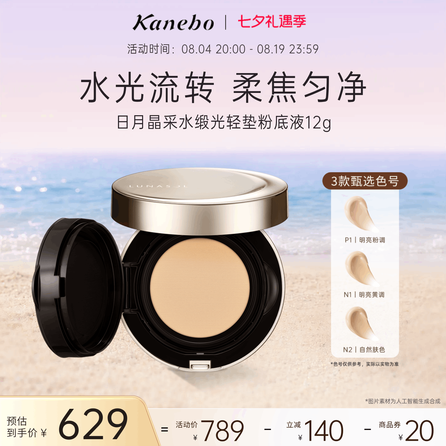 LUNASOL日月晶采佳丽宝嘉娜宝水缎光轻垫粉底液水润持妆透明感