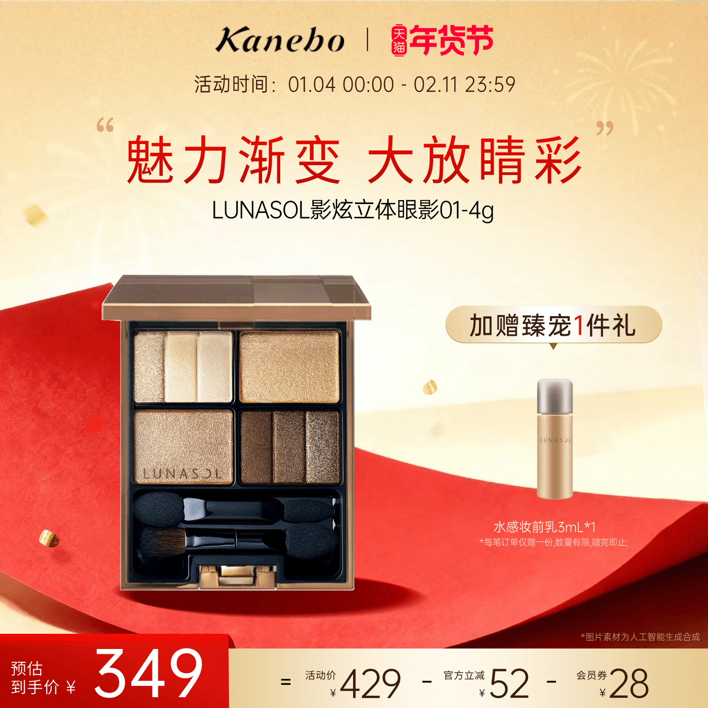 【新年礼物】LUNASOL日月晶采影炫立体眼影珠光盘不晕染彩妆盘,彩妆/香水/美妆工具,眼影,淘宝优惠券,粉丝福利购,淘宝优惠卷