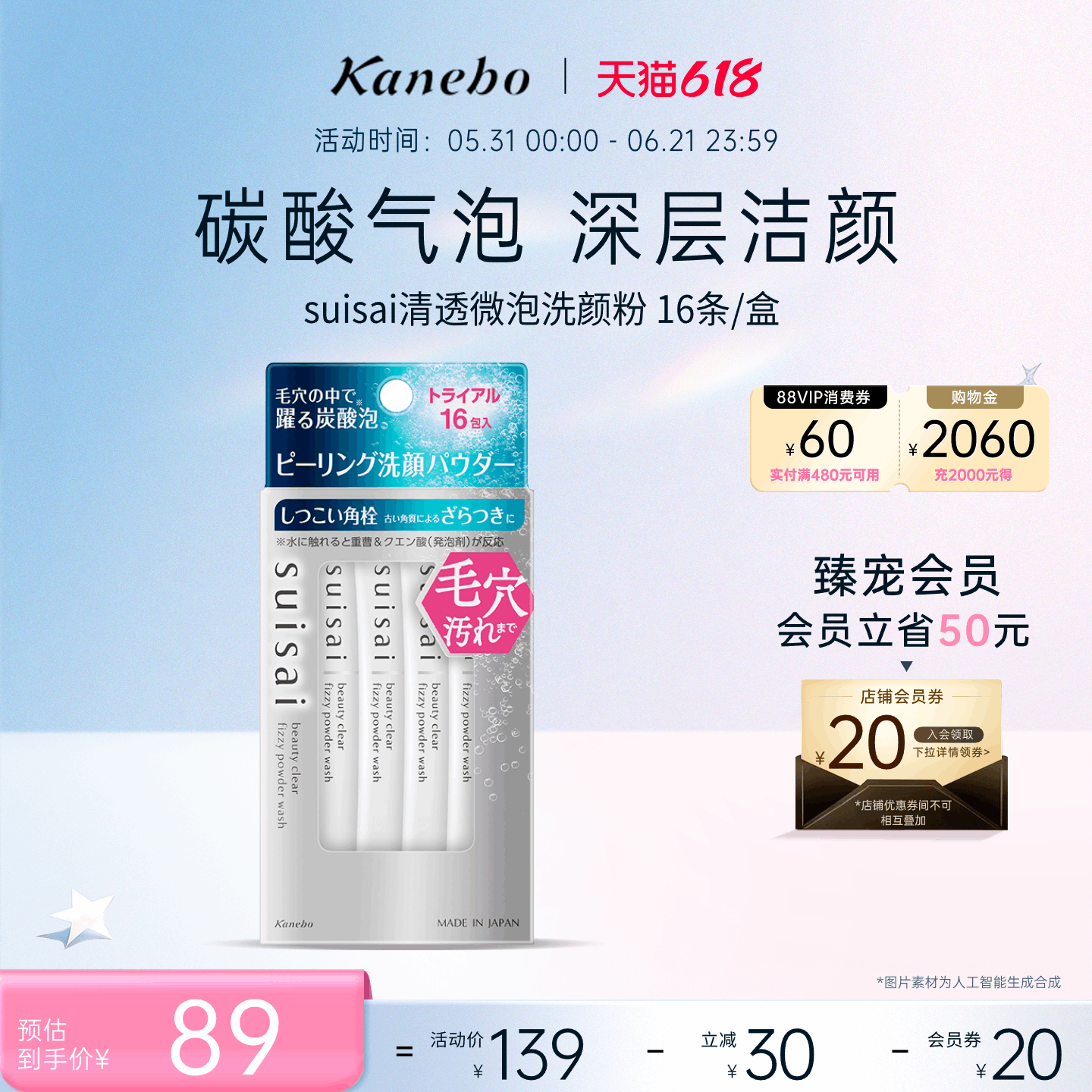 Kanebo嘉娜宝suisai水之璨清透碳酸起泡洗颜粉日本深层清洁洁面