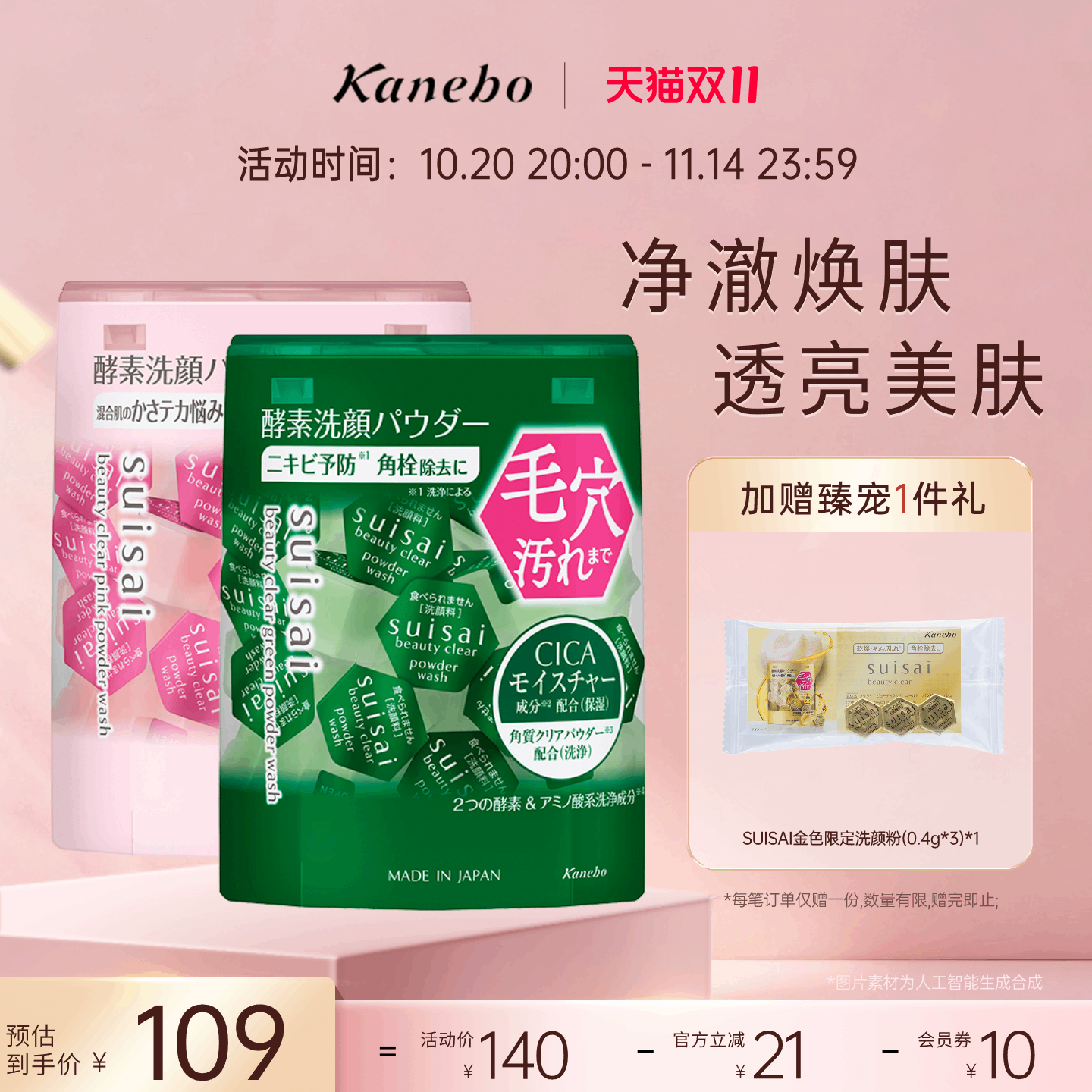 suisai水之璨清透粉色绿色洗颜粉