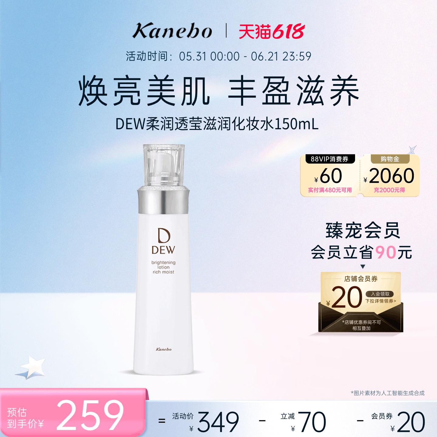 Kanebo嘉娜宝DEW朵雾柔润透莹丰润化妆水女保湿补水亮白爽肤水