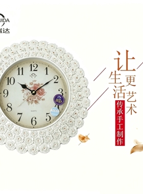 欧式复古田园风玫瑰花挂钟客厅卧室静音时钟创意个性石英钟表