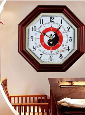 北极星中式复古八角形挂钟客厅时钟静音家用挂墙钟表镇宅太极八卦