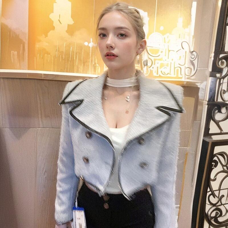 短款翻领百搭长袖学生秋冬上衣