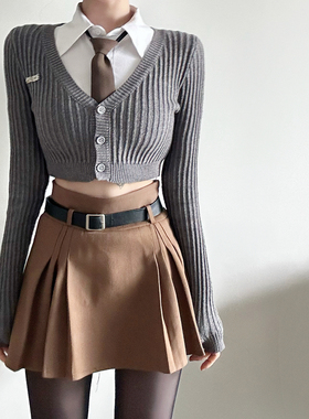 图图小有名气的针织毛线灰色短款开衫外套加厚春夏修身上衣2024