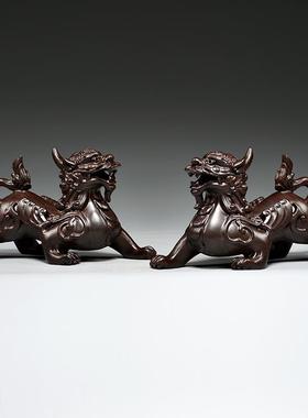 2026黑檀木雕貔貅摆件实木一对家居客厅电视柜装饰送礼工艺品创意