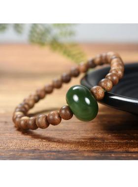 2026俄罗斯和田玉/老坑菠菜绿/猫眼/碧玉老型珠/沉香木珠手串/8.3