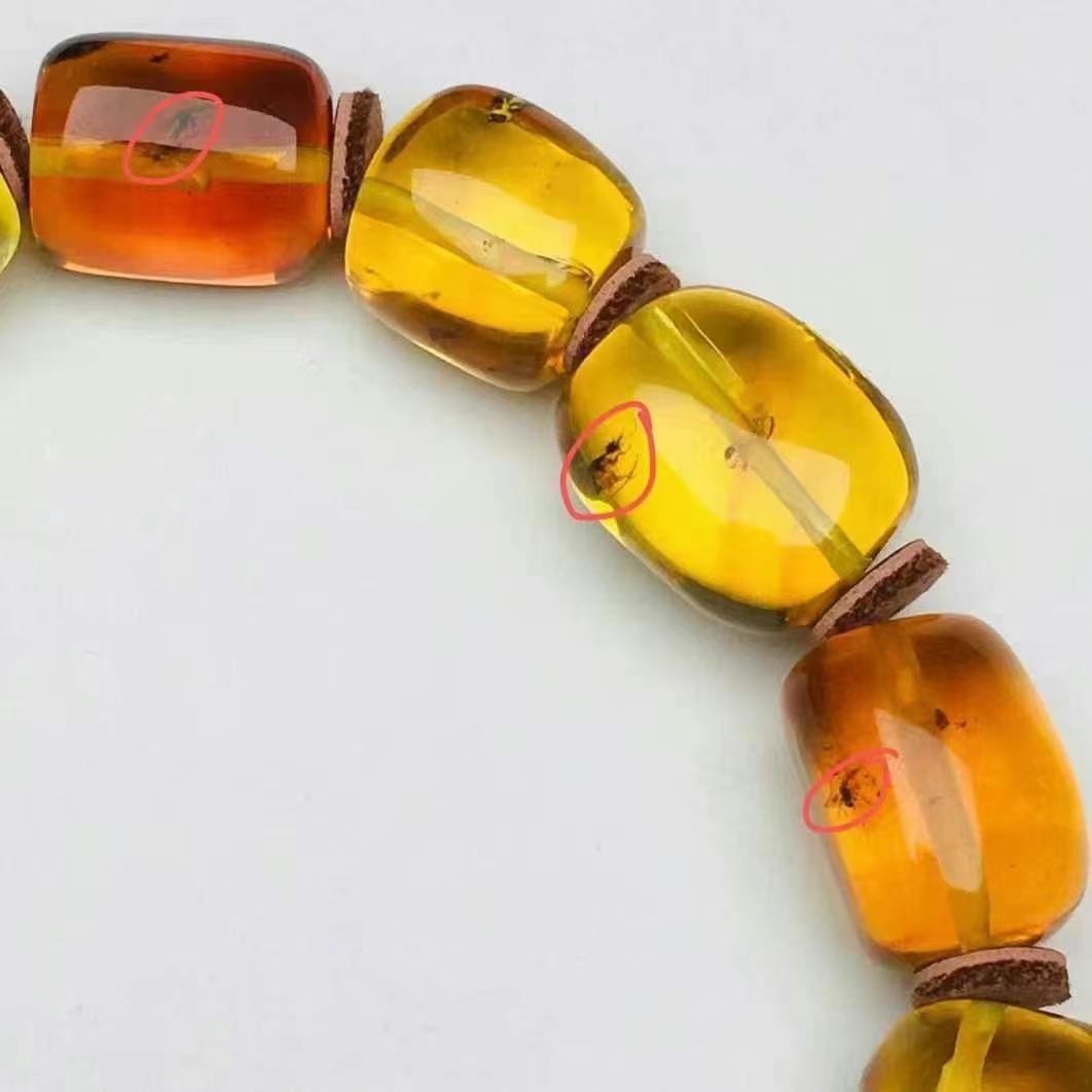 2026天然蜜蜡虫珀随型手串虫体清晰完整单圈手链配饰配件可塘珠宝