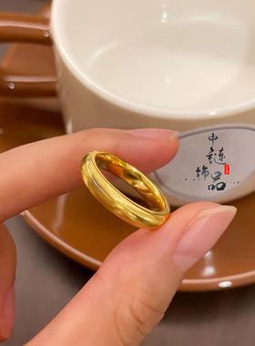 2026【久不掉色】亮金色猫眼戒指素圈波纹指环简约情侣对戒货源