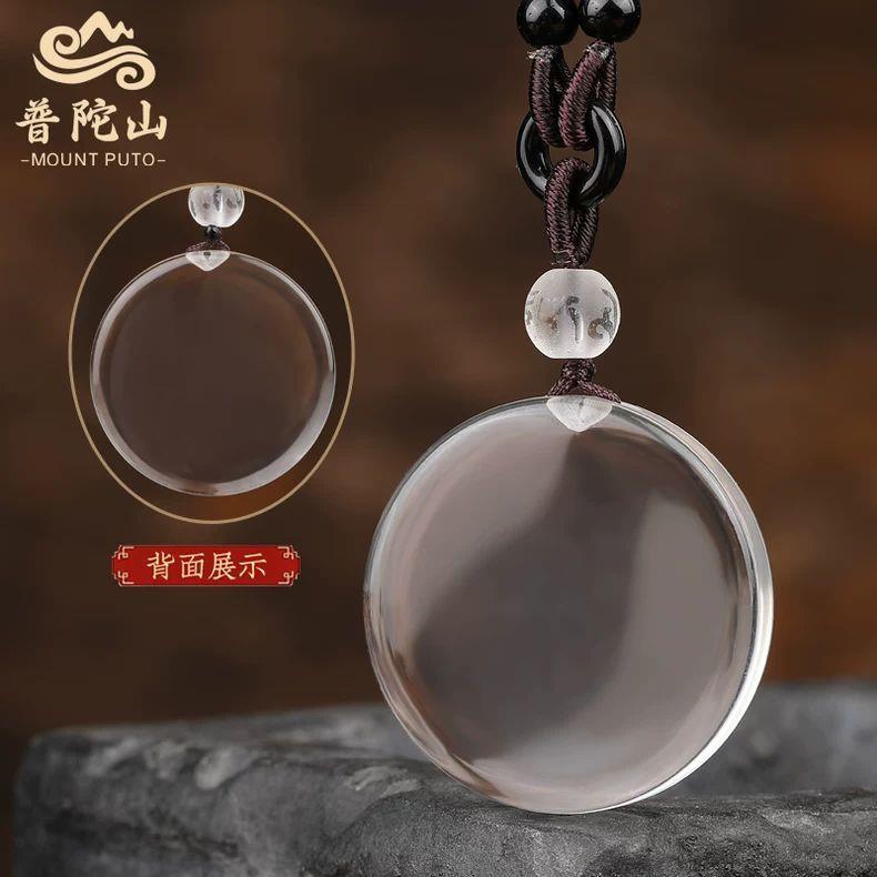 2026白水晶吊坠 情侣款饰品 无事牌 水晶项链 民族风东海水晶