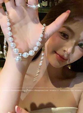 2026贵气千金~极光珍珠碎银子项链女爆款轻奢设计感小众锁骨链夏