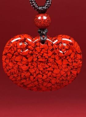 2026天然原矿朱砂晶体砂福字如意爱心吊坠烫金款晶体项链吊坠礼物