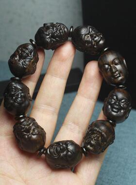 2026奇楠虎斑纹十八罗汉手串 高油老料虎皮纹雕刻佛珠手链厂家