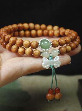 2026柏木高油料6mm手串手链蝴蝶结吊坠款 森系女款佛珠念珠饰品