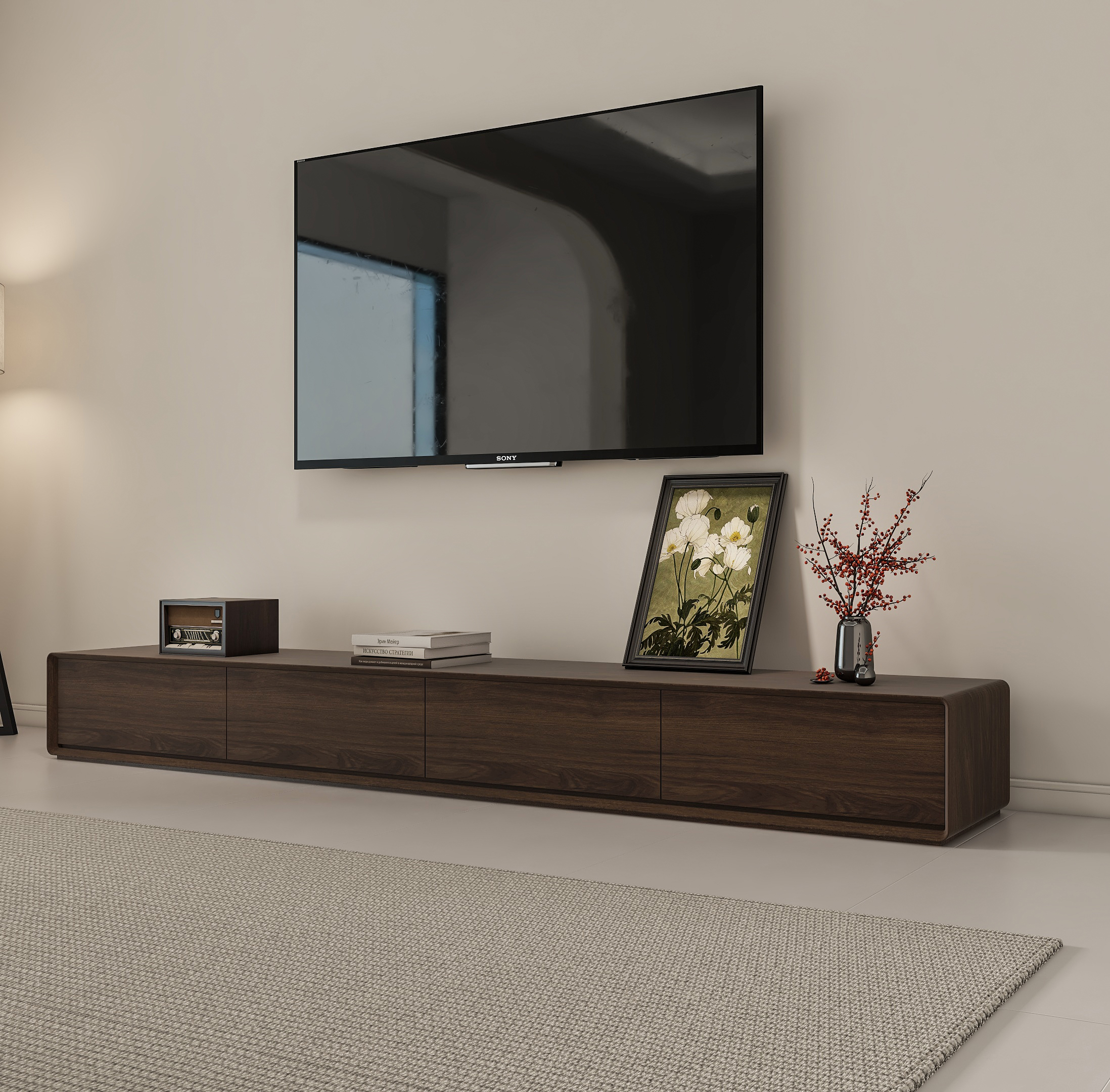 现代简约电视柜茶几组合客厅家用极简高端实木胡桃色落地电视机柜