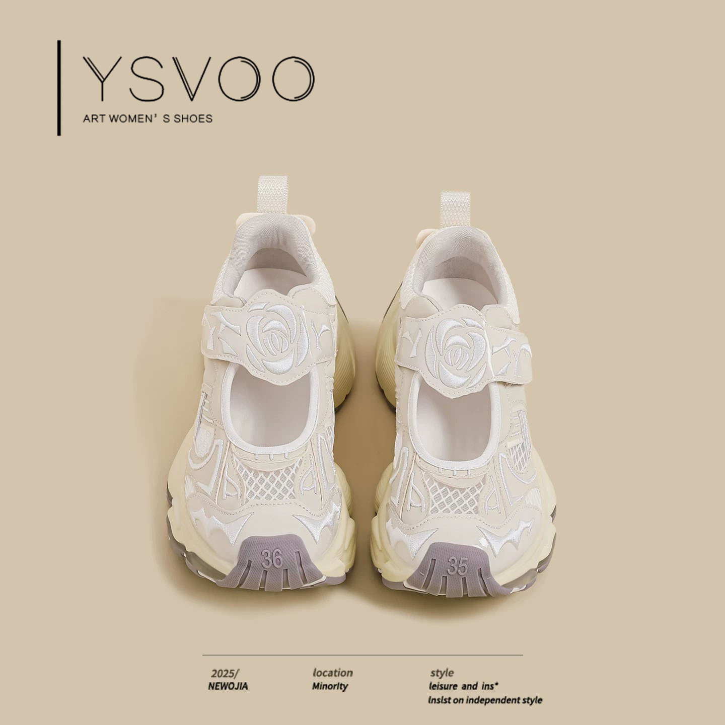 YSVOO【素影星辰】法式夏季女鞋2026新款魔术贴网面透气凉鞋